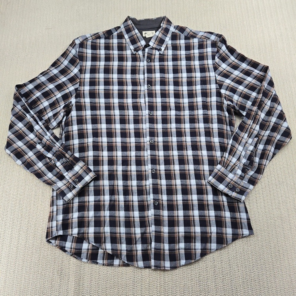 Haggar Shirt Mens Large Blue White Plaid Long Sleeve Button Up Down Front
